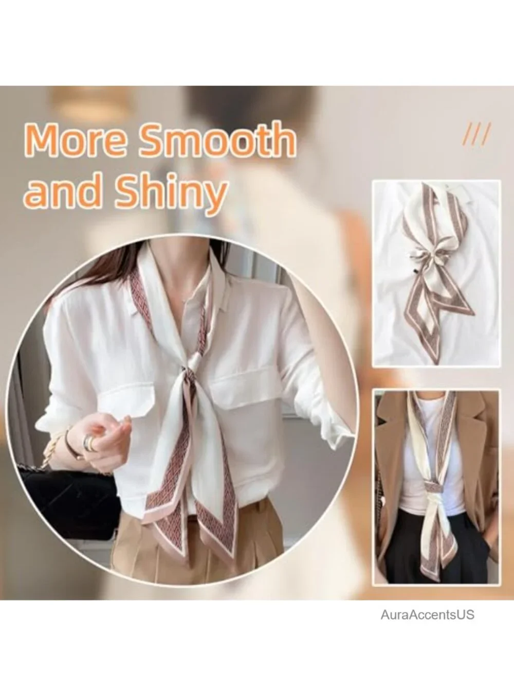 Silky Satin Headscarf Wrap Lightweight Fashion Neck Scarf Handbag Accessory